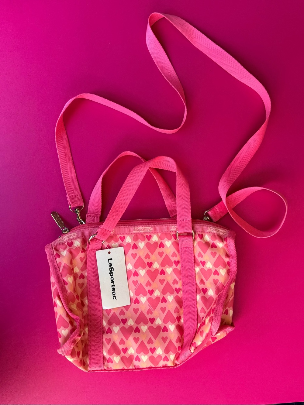 LeSportsac Nylon Crossbody Mini Satchel Tote Bag Daisy Sweetie Heart Print NWT